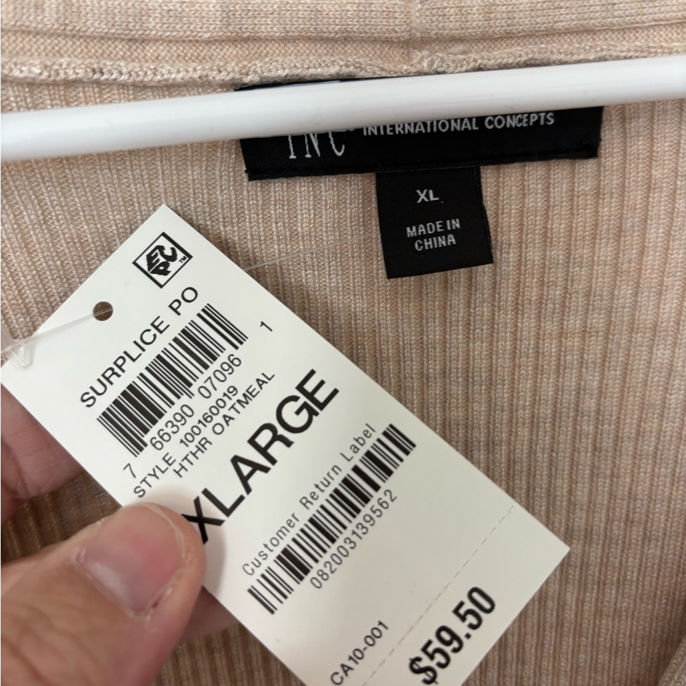INC International Concepts Beige V-Neck Sweater - Picture 2 of 3